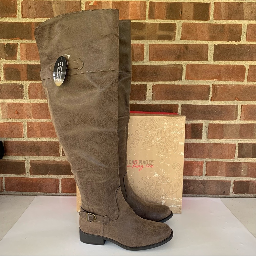 American Rag Womens ADARRA tan Faux Leather Over The Knee Boots US 6.5 M WC NEW